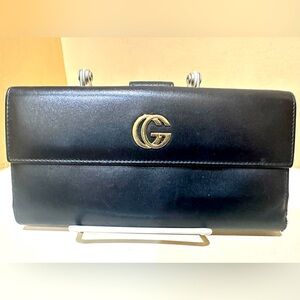 Gucci Vintage Black Leather Marmont Long Wallet